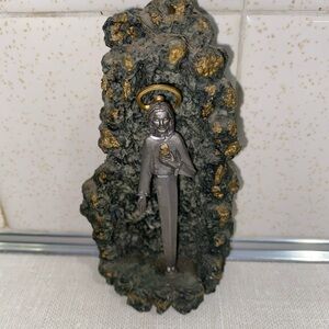 Peltro Vintage Jesus Religious MCM Pewter & Stone Statue Free Standing‎